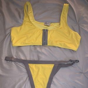 Yellow w/ gray trim cheeky thong Bikini